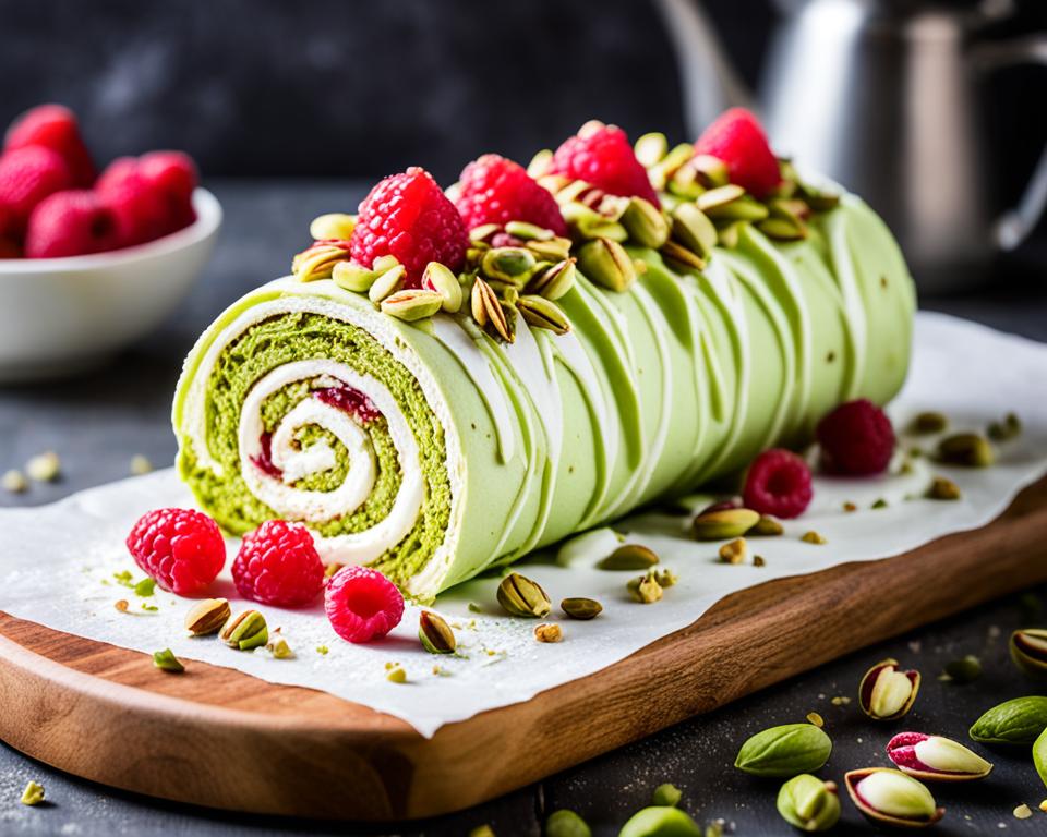 pistachio pavlova roll